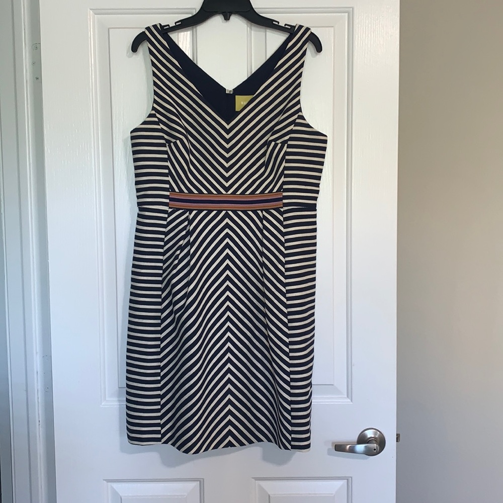 Anthropologie Maeve Mitered Stripe Navy Dress